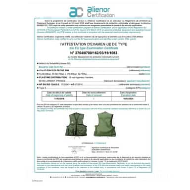 Plastimo fishing buoyancy aid certification detail