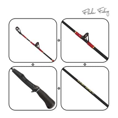 Close-up of the Fladen Trigger compact kayak rod handle and reel seat