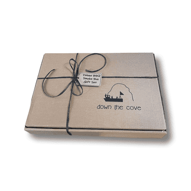 Stainless steel BBQ smoker box included in the deluxe gift set