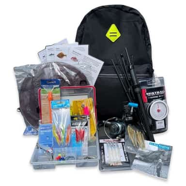 6pc Carbon Plus travel sea fishing kit with black backpack from Down The Cove
