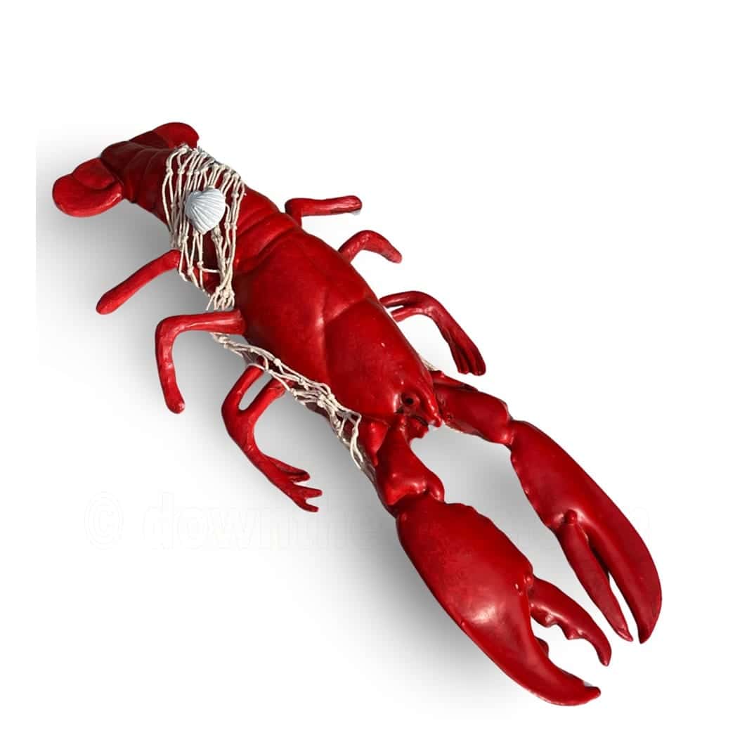 Large resin lobster ornament with net and shell detail from Down The Cove