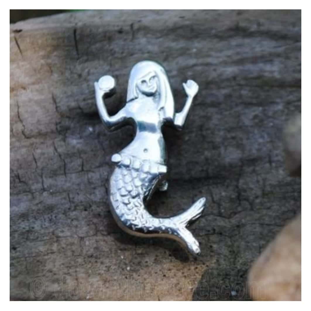 Pewter mermaid brooch handcrafted in Cornwall from Down The Cove