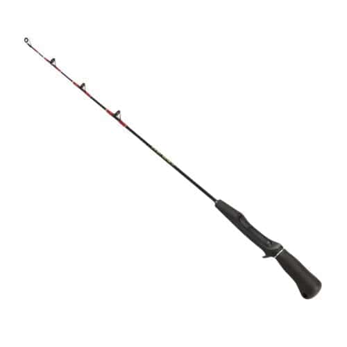 Fladen Trigger 75cm one-piece kayak fishing rod with short black blank, red trim and a moulded pistol-style handle