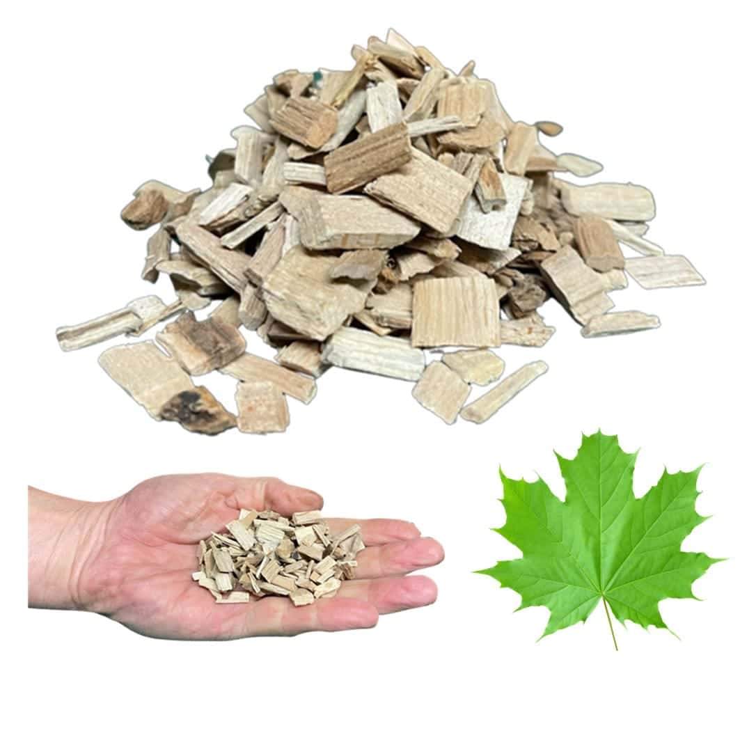 Coarse maple wood chips for smoking from Down The Cove, grade 20/160 around 8mm
