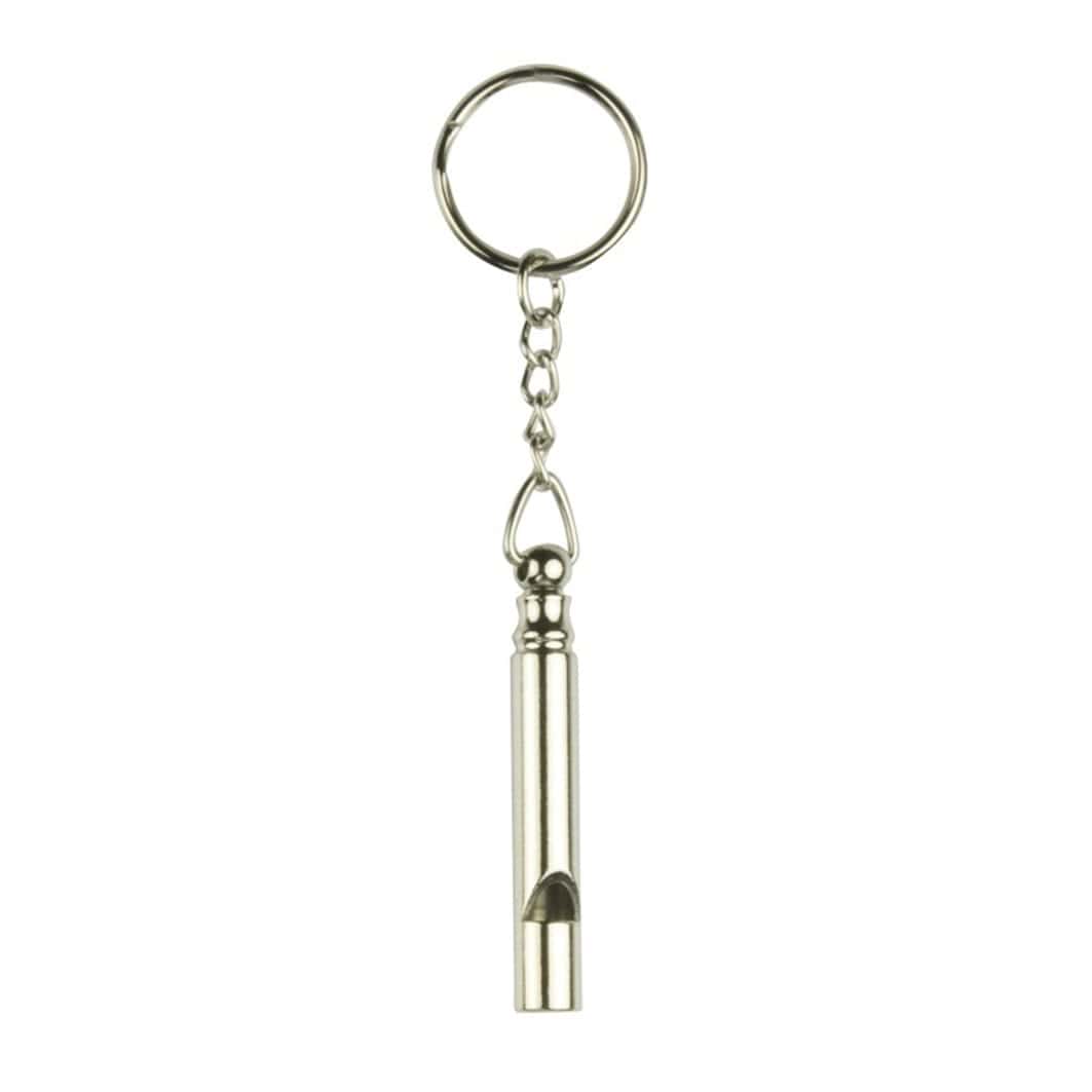 Chrome Whistle Keyring 5.5cm, a polished metal whistle on a short chain and split ring