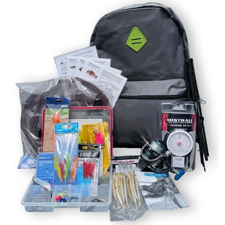 6pc Carbon Plus travel sea fishing kit with grey backpack from Down The Cove