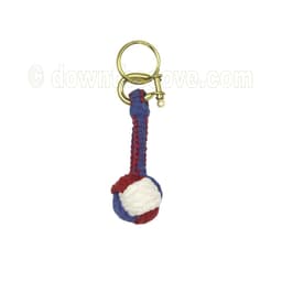 Tri colour monkey fist knot keyring in red, white and blue rope, with a brass shackle and split ring