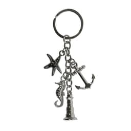 Silver nautical keyring with charms of a starfish, anchor, seahorse and lighthouse on a split ring