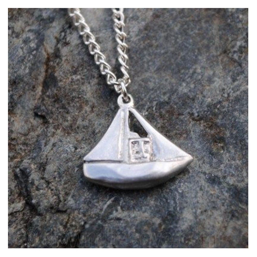 Cornish Pewter Fishing Boat Pendant Necklace image 1