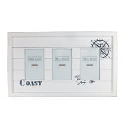 White nautical photo frame with three portrait openings, a Coast stencil and a compass rose