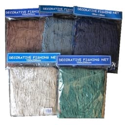 Five bagged Thick Decorative Cotton Fishing Nets in brown, grey-blue, navy, cream and green, each 150 x 200cm