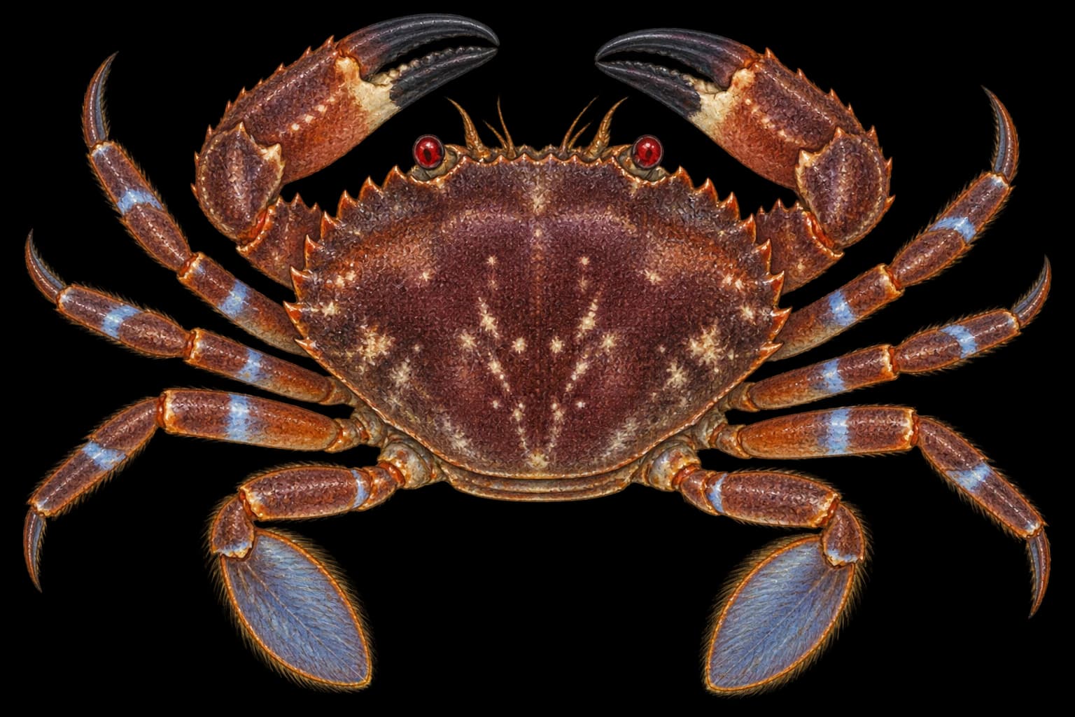 Velvet swimming crab identification illustration
