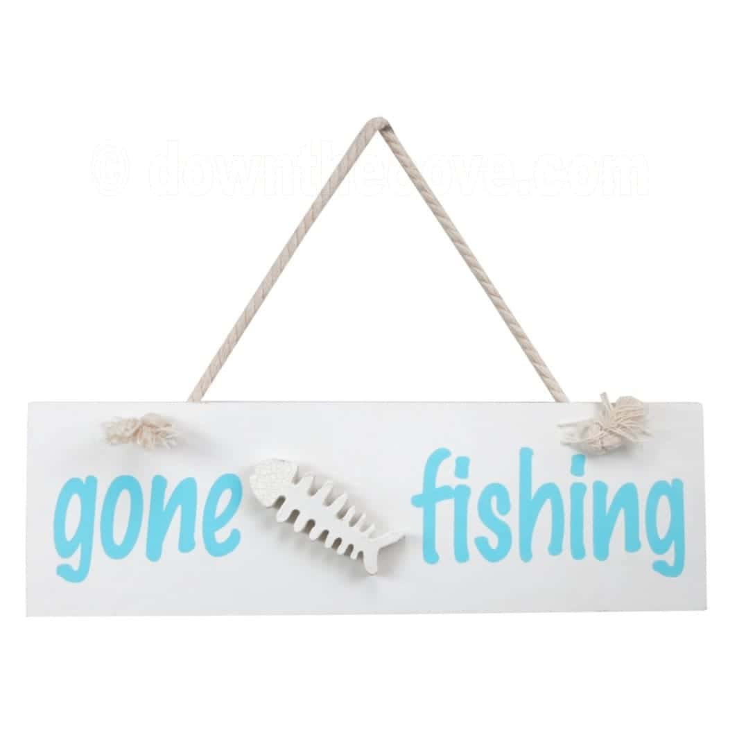 'Gone Fishing' decorative sign with fish bone detail from Down The Cove