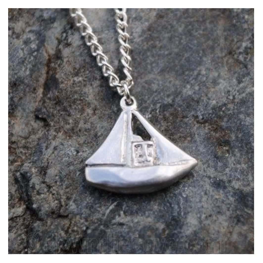 Cornish Pewter Fishing Boat Pendant Necklace image 1