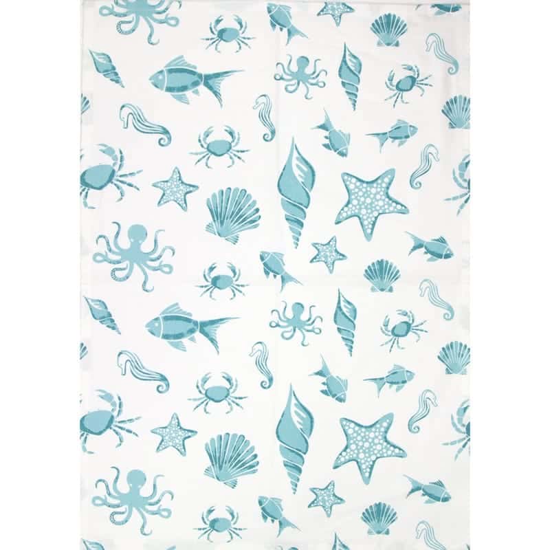 Green sea life tea towel in pastel green and white from Down The Cove