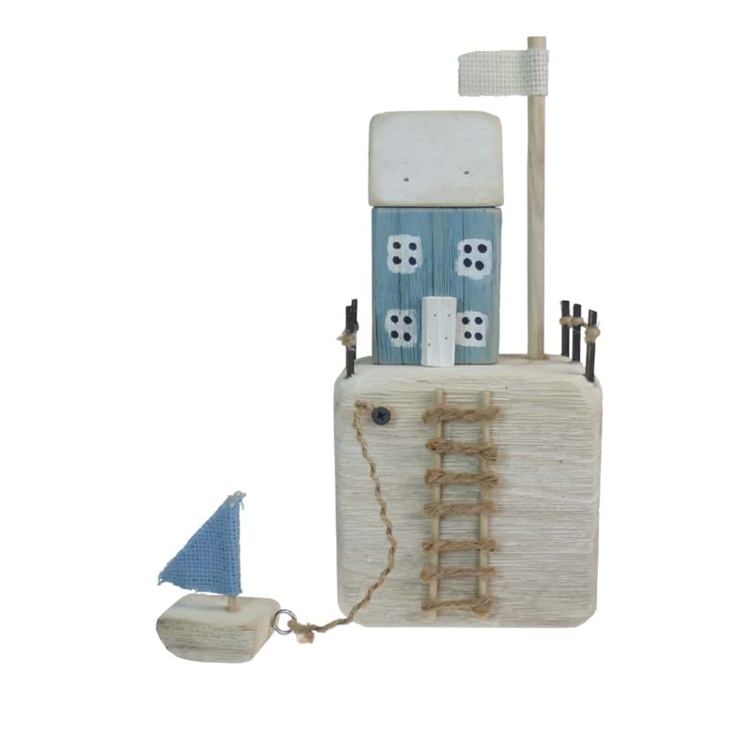 Wooden Harbourside Cottage And Boat Coastal Ornament image 1