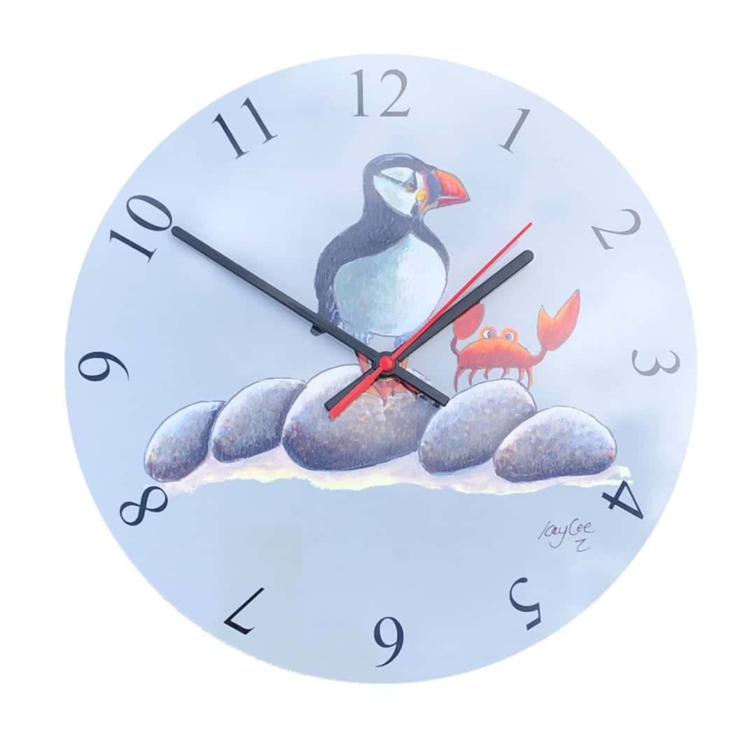 Large Puffin And Crab Clock 30cm Cornwall Coastal Clock image 1