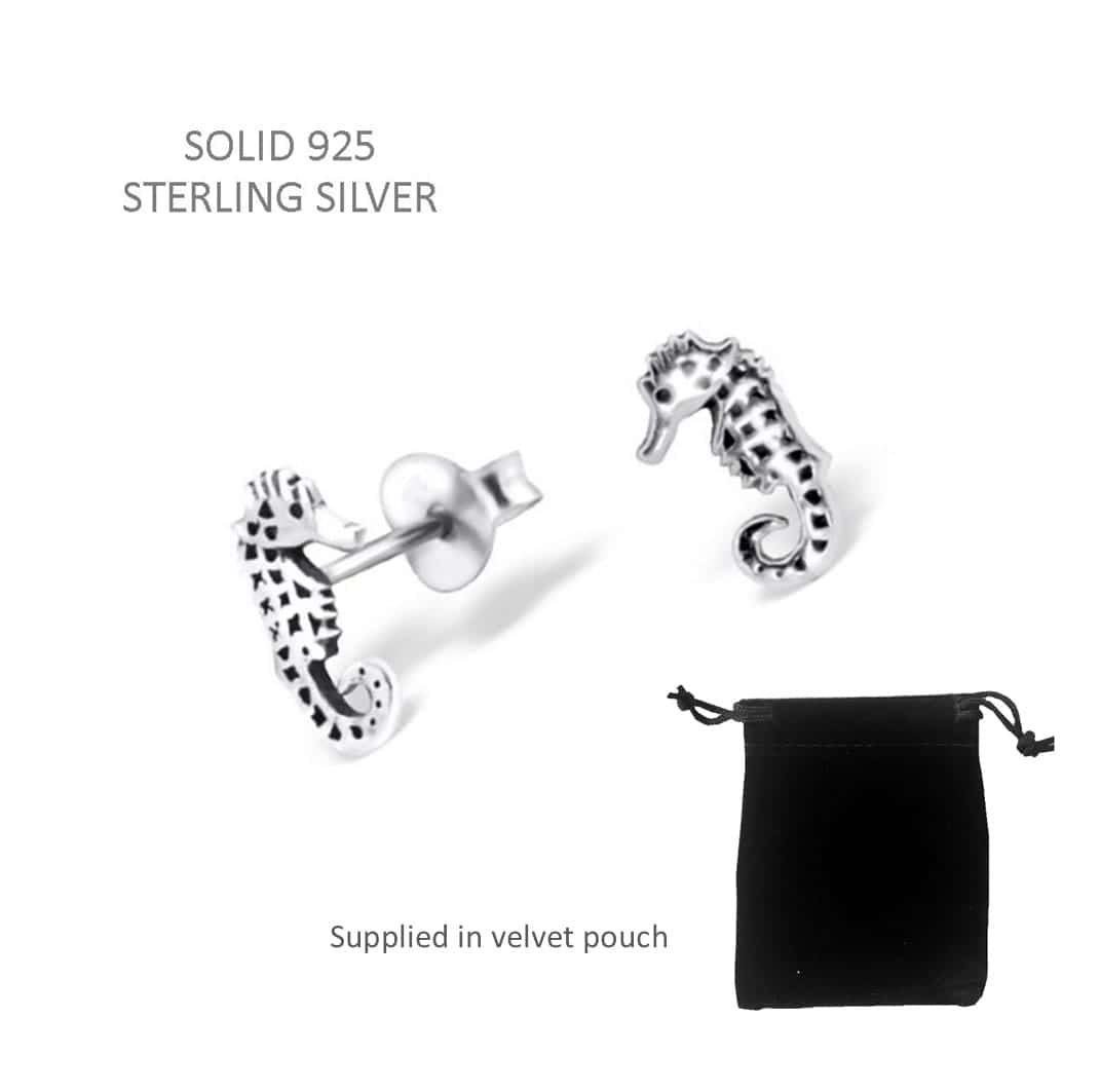 Children's 925 Silver Seahorse Ear Studs image 1