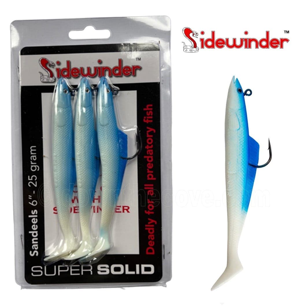 Sidewinder 25g Sandeel - 6" Blue & White - Super Solid