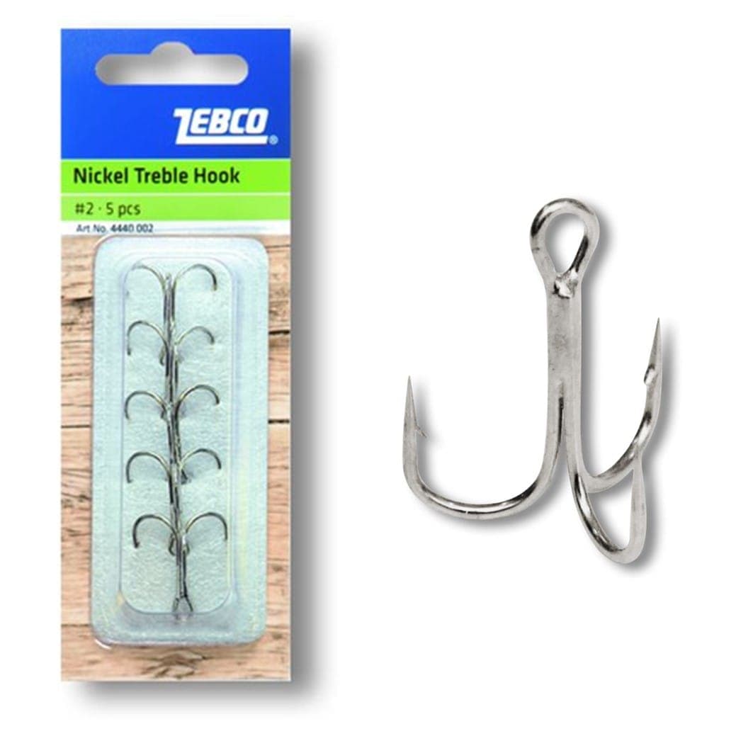 Zebco Nickel Treble Hooks - Barbed - Size 2 image 1