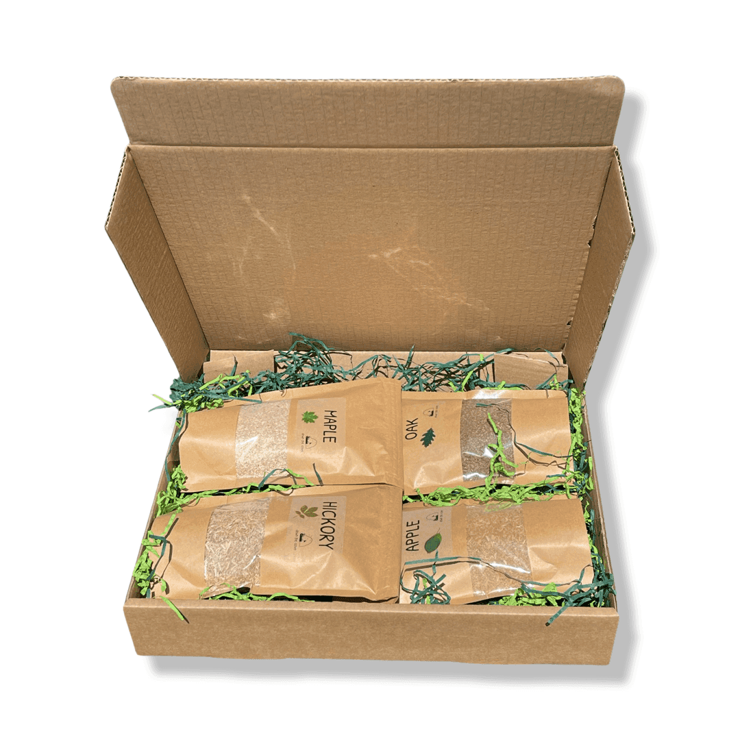 Smoking wood dust variety pack from Down The Cove with apple, oak, maple and hickory