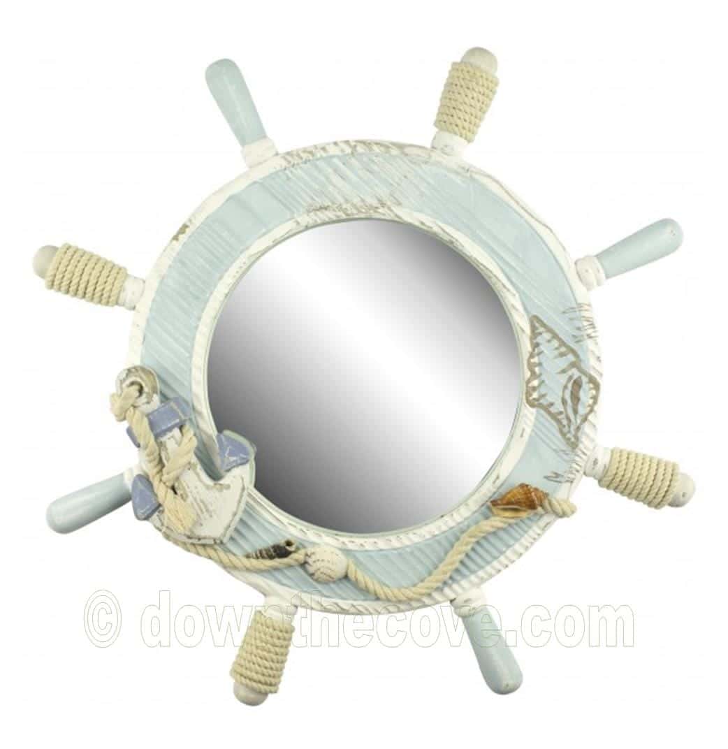 Ships Wheel Mirror 42cm Blue And White image 1