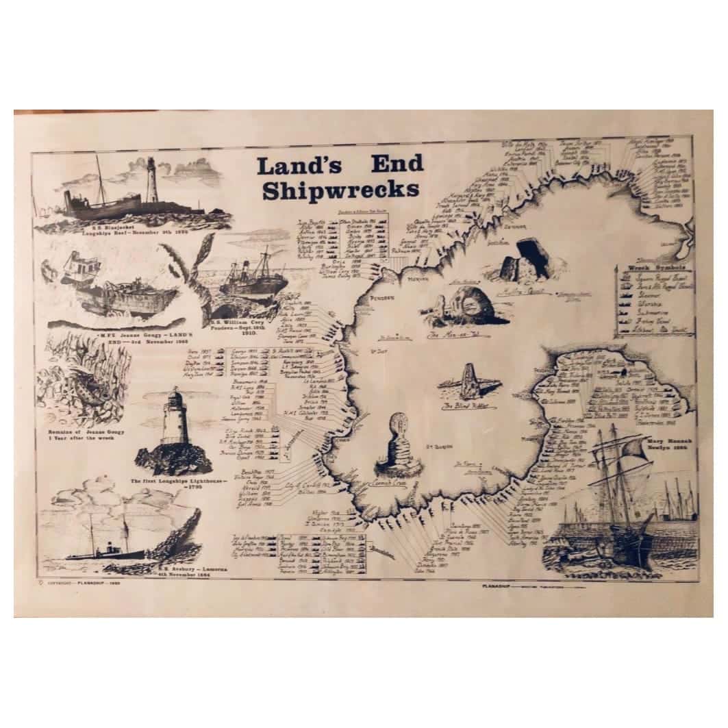 Planaship Lands End Shipwrecks Map Print 63 x 45cm image 1
