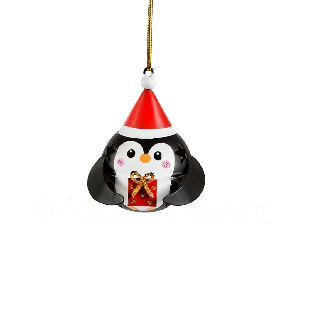 Sweet gift-bearing penguin hanging bell Christmas decoration from Down The Cove