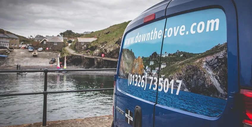 The Down The Cove van at Mullion Cove harbour