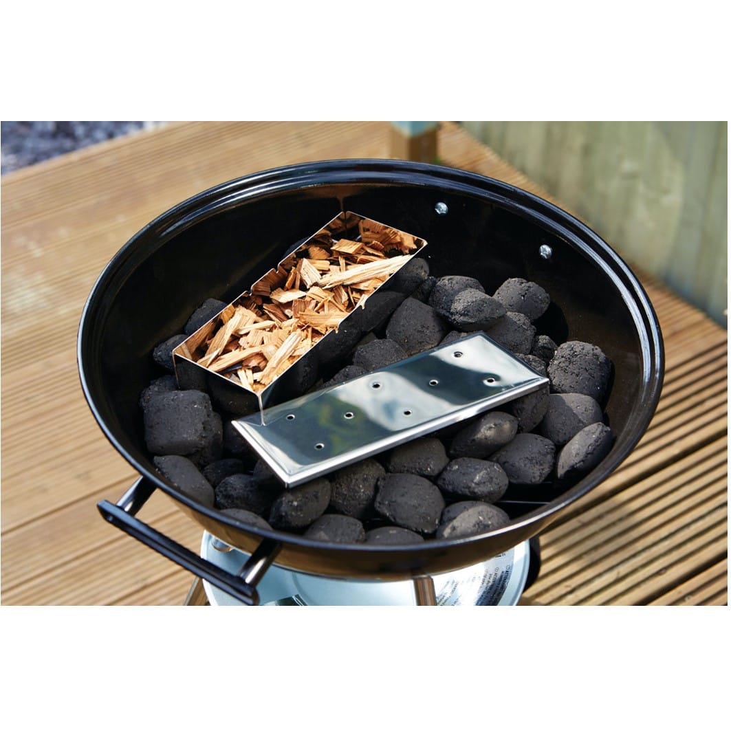 Example barbecue with a smoker box. Barbecue and smoker box sold separately.